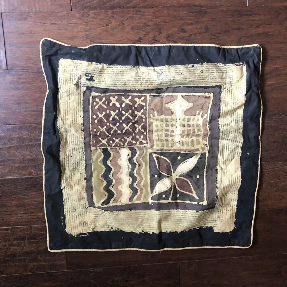 African Sadza Batik Zimbabwe Tribal Design Pillow Cover 21” Square Home Decor